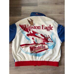 Vintage Winston Eagle Swingster Jacket L Red/Blue/White Racing Theme Nylon